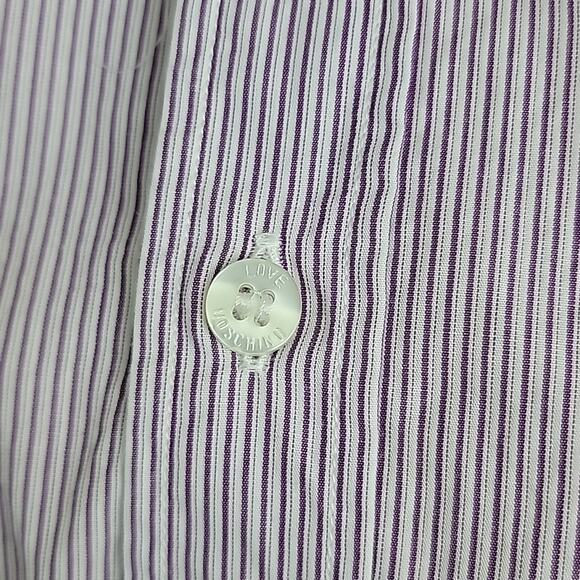 Love Moschino short sleeve mircro striped button up purple shirt S - Picture 8 of 14